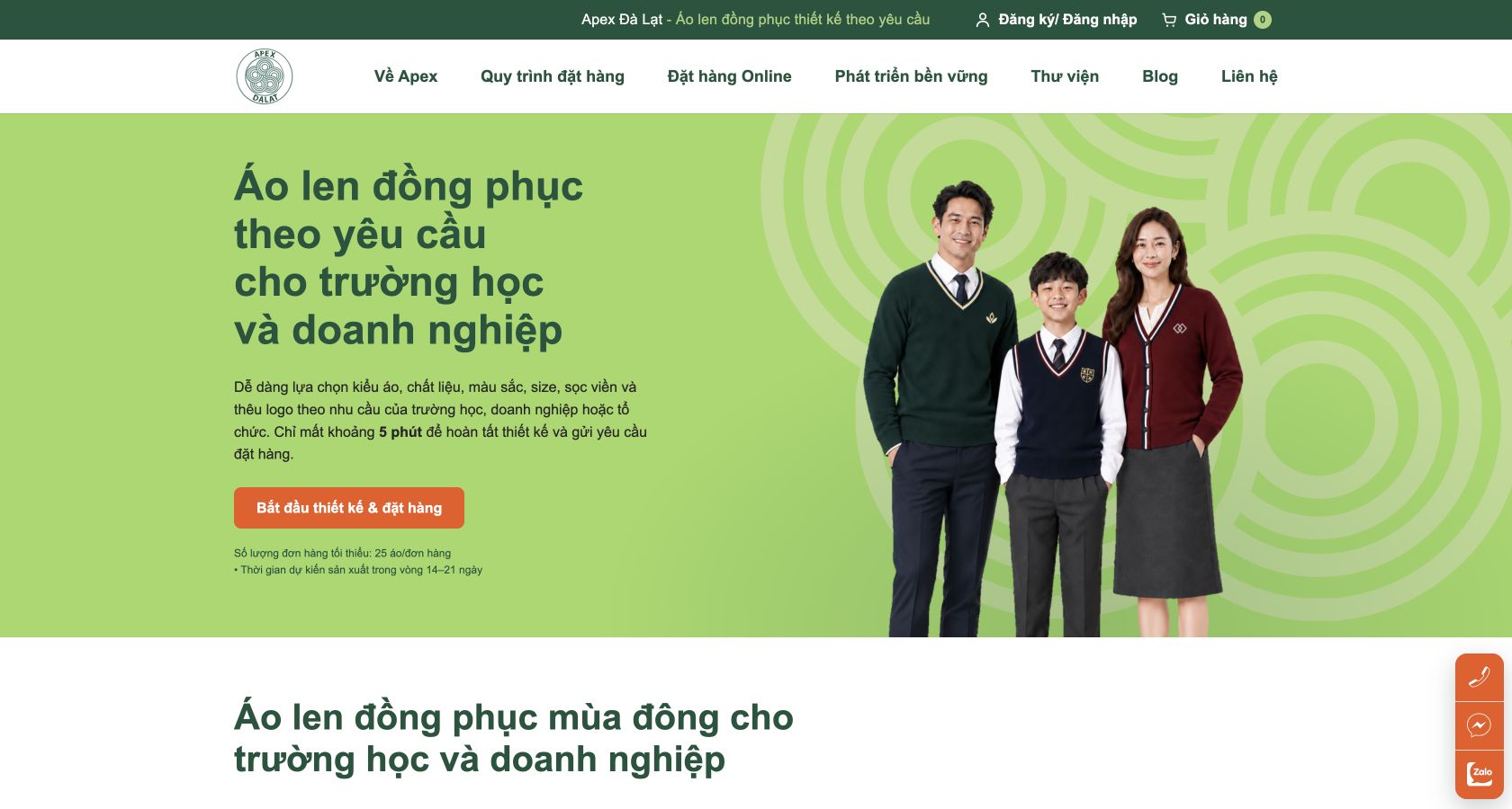 Website interface: Áo Len Đồng Phục