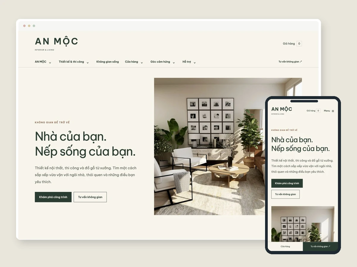 Desktop and mobile interface of AN MỘC