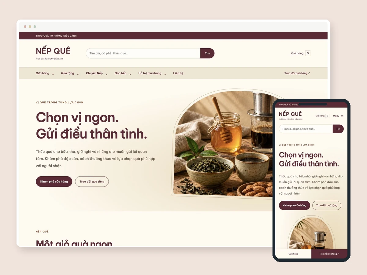 Desktop and mobile interface of NẾP QUÊ