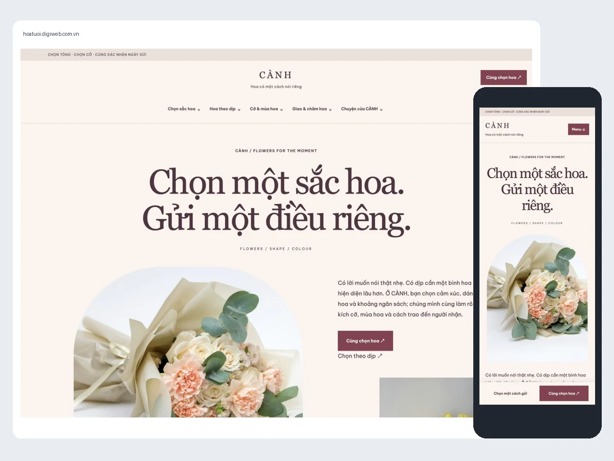 Desktop and mobile interface of CÀNH