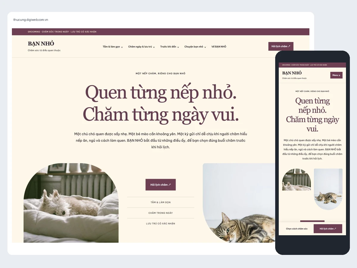 Desktop and mobile interface of BẠN NHỎ