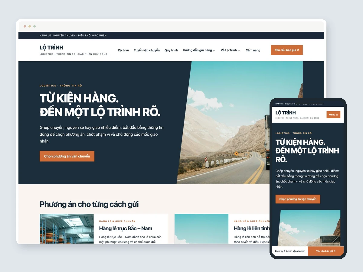 Giao diện desktop và mobile của LỘ TRÌNH
