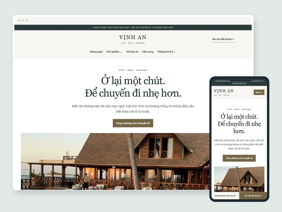 Giao diện desktop và mobile của VỊNH AN