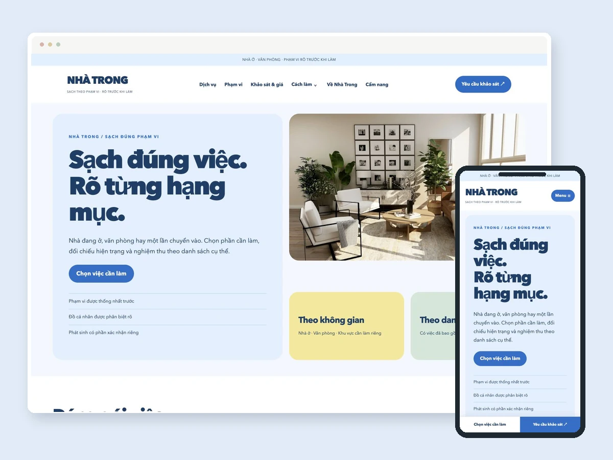 Giao diện desktop và mobile của NHÀ TRONG