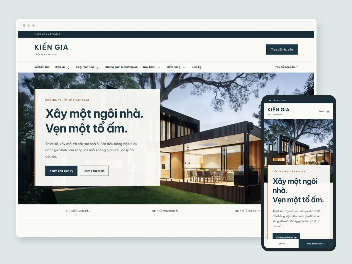 Desktop and mobile interface of KIẾN GIA